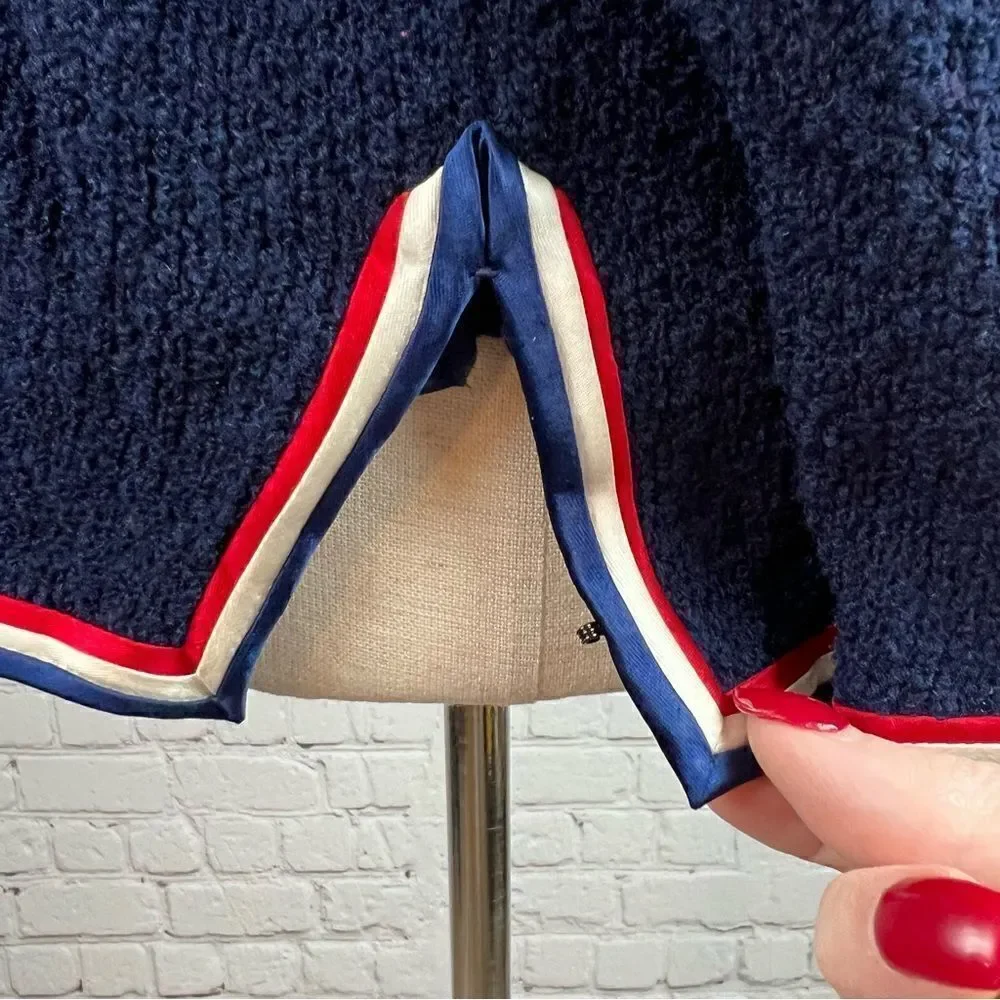 Vintage Cyntotles Americana Patriotic Nautical Cardigan Navy, w/ Red/White Trim